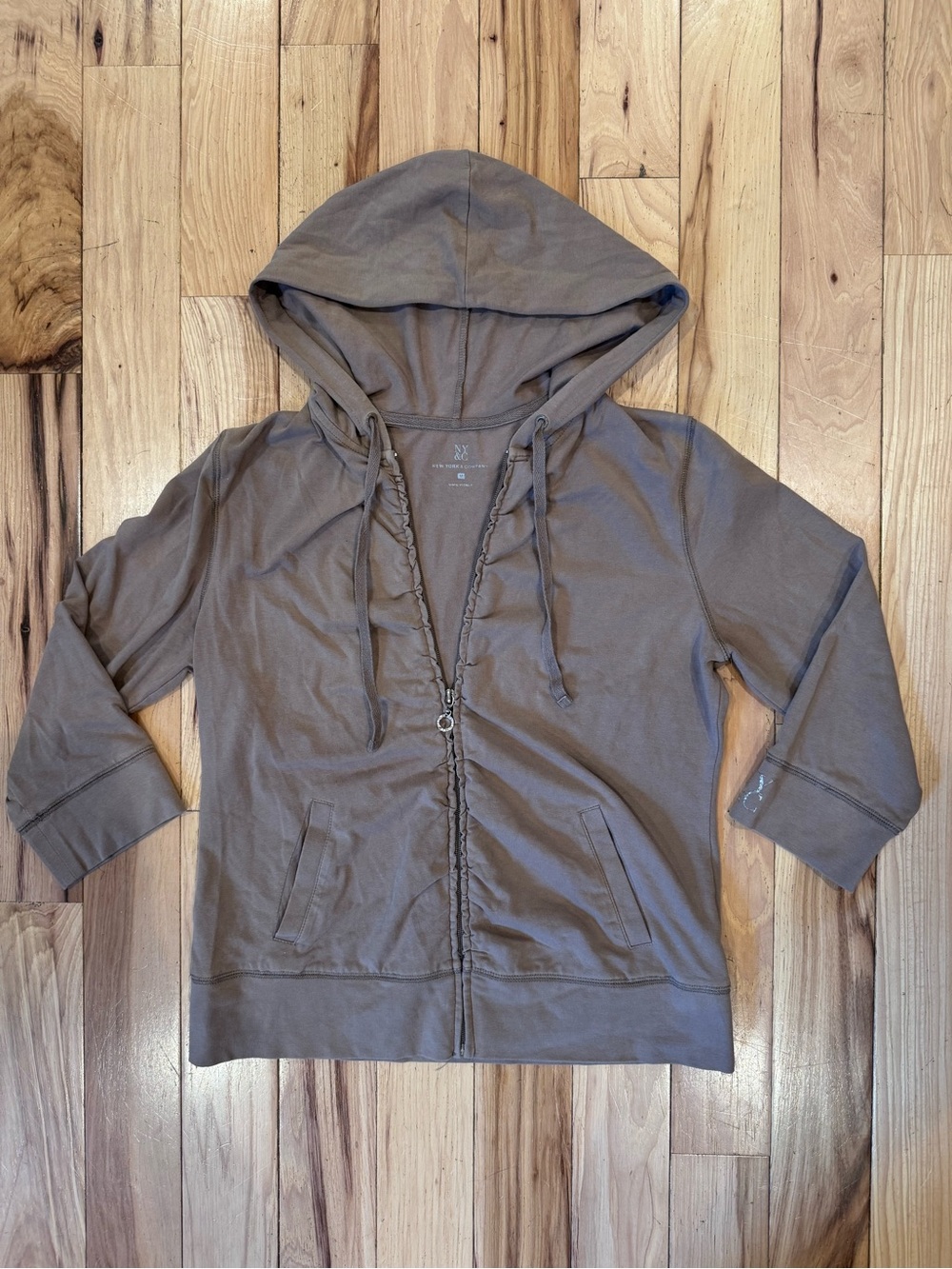 New York & Company Vintage Women's Hooded Y2K Zip Jacket in Taupe Brown
